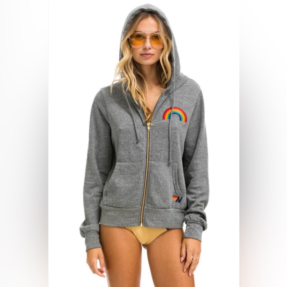 Aviator Nation NWT Rainbow Embroidered Hoodie- Heather Gray Size Medium